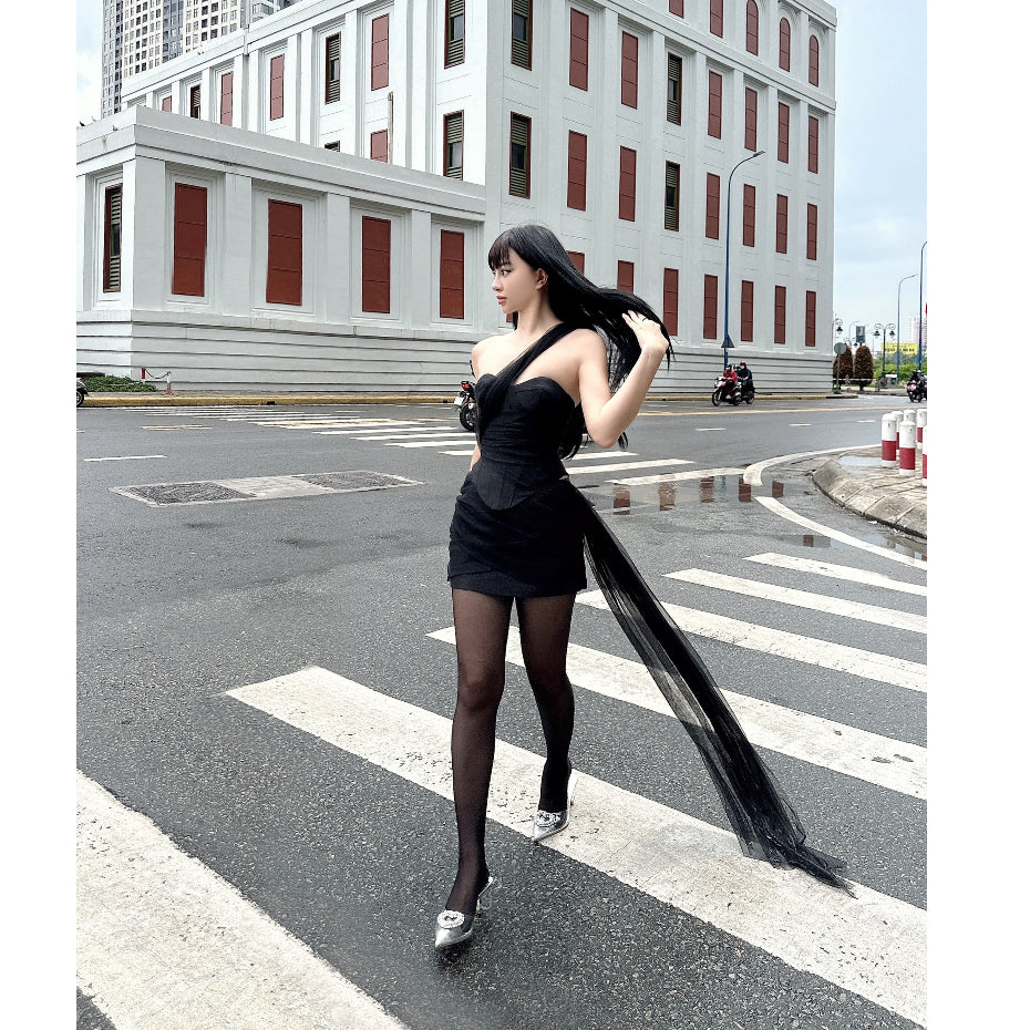 Kannie Set Bustier Corset Top + Chiffon Short Skirt with Cape LSEOUL B23081346 