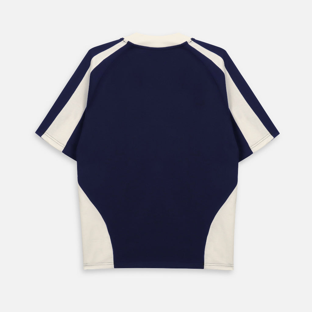 NEEDS OF WISDOM Mixed Boxy Raglan Tee - Navy/Cream - Authentic Local Brand