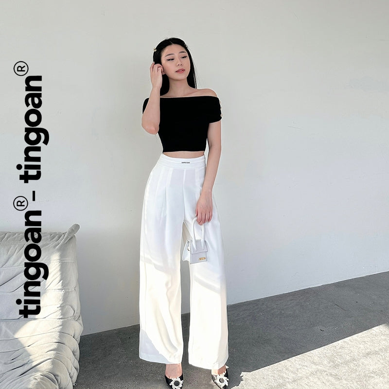 TINGOAN® - High-waisted white pants with logo TINGOAN® cullottes CHEN CHEN PANTS V2/WH LATEST VERSION June 2024