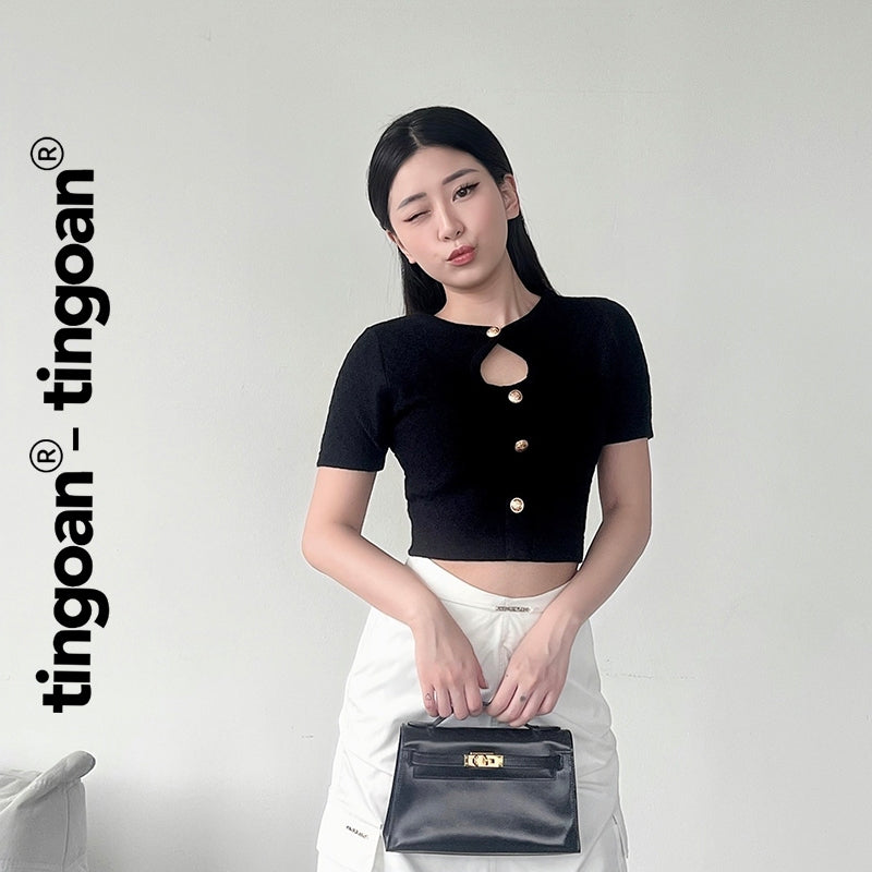 TINGOAN® - Black low-cut crop top DON'T TEXT ME WHEN YOU'RE DRUNK TOP/BL