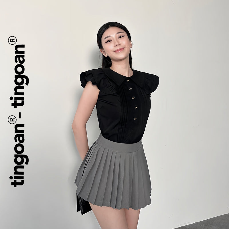 TINGOAN® - EMMA TOP/BL black bow-tie button-down shirt