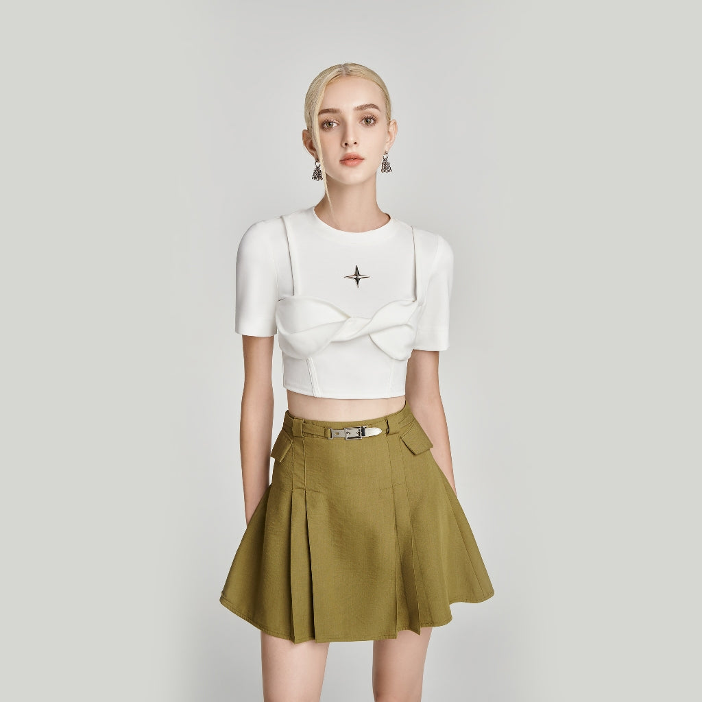 DEAR JOSÉ - JUPITER pleated mini skirt in olive green chino fabric