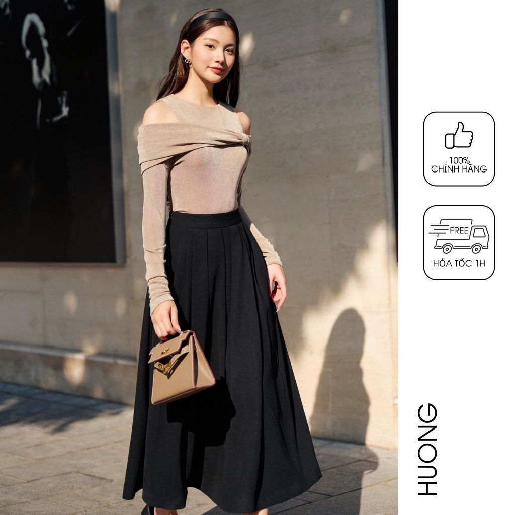 Chân váy midi Rachel Skirt HUONG BOUTIQUE BSZ10, 2 màu đen & hồng