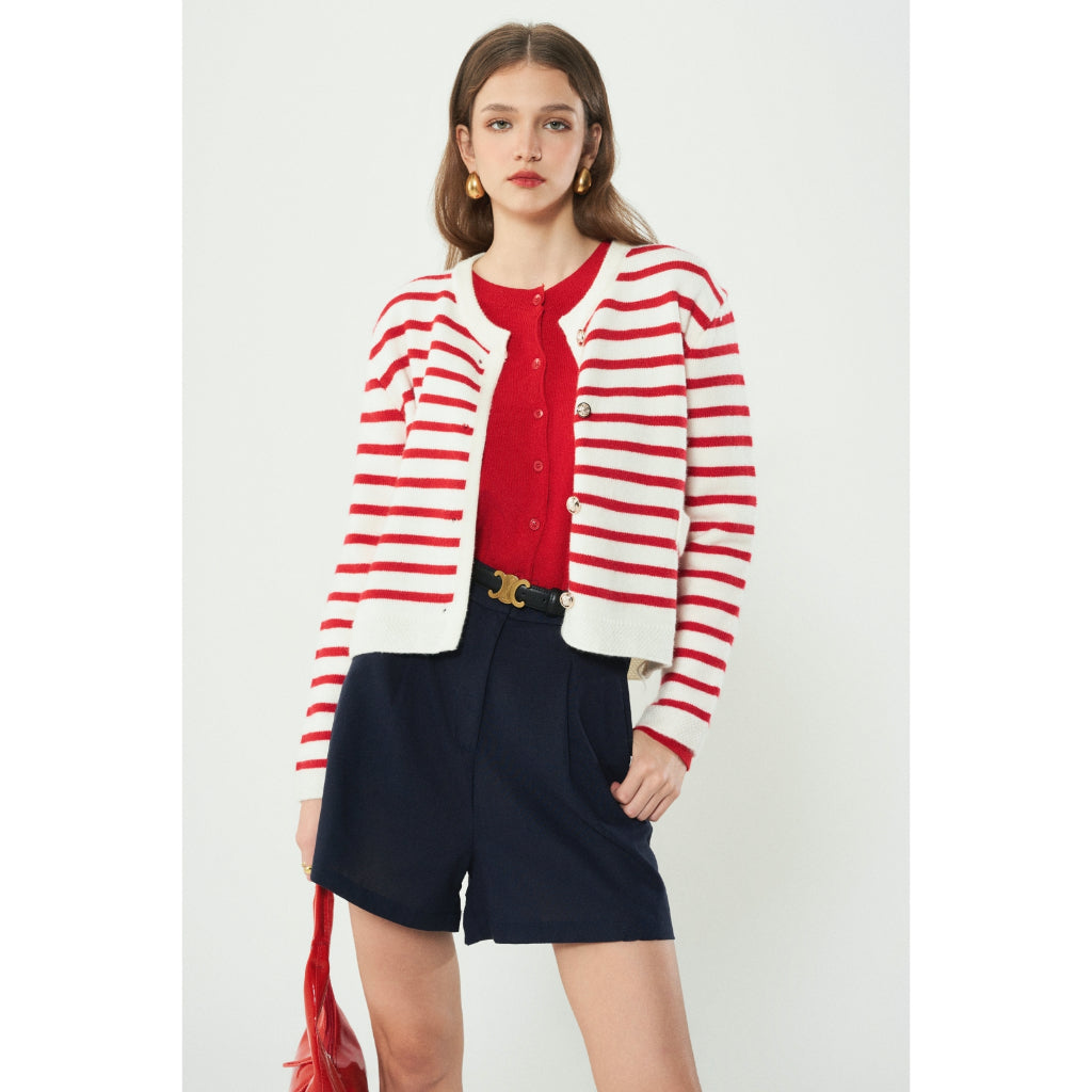 Frances Horizontal Striped Wool Coat | 4010 | Lana Official