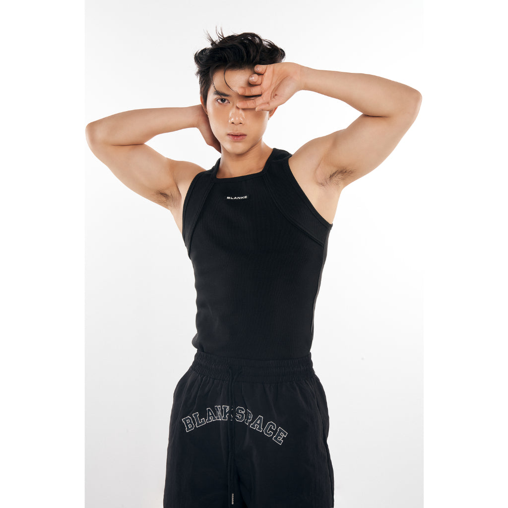 BLANKESPACE Áo Thể Thao SQUARE TANKTOP Vải Cotton Co Giãn Tốt Nam Nữ Unisex Màu Đen Trắng