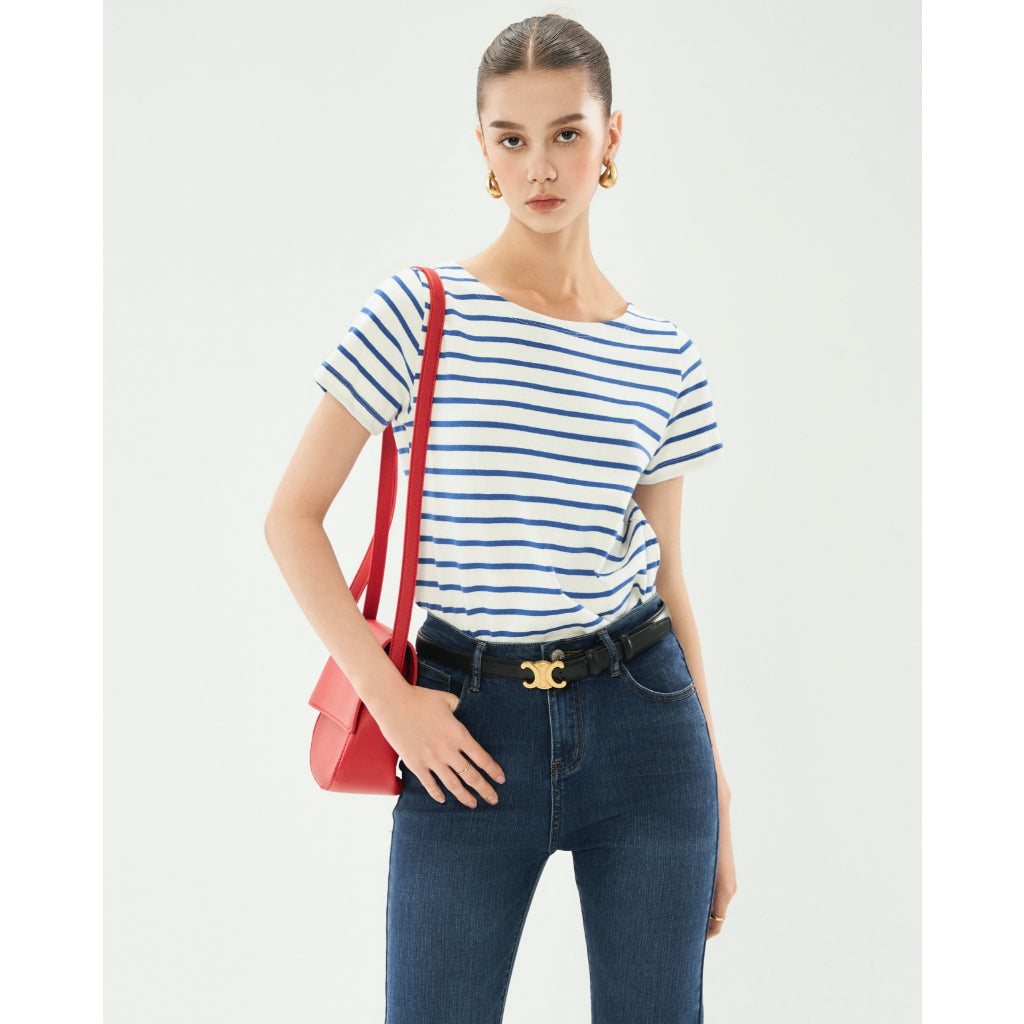 Amandine Boat Neck Striped Long Sleeve Shirt | 3559 4067 | Lana Official