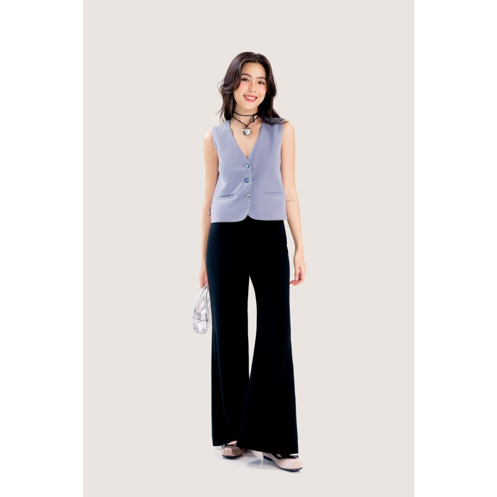 LIBÉ WORKSHOP High-waisted flared pants with straps and front metal hooks in black