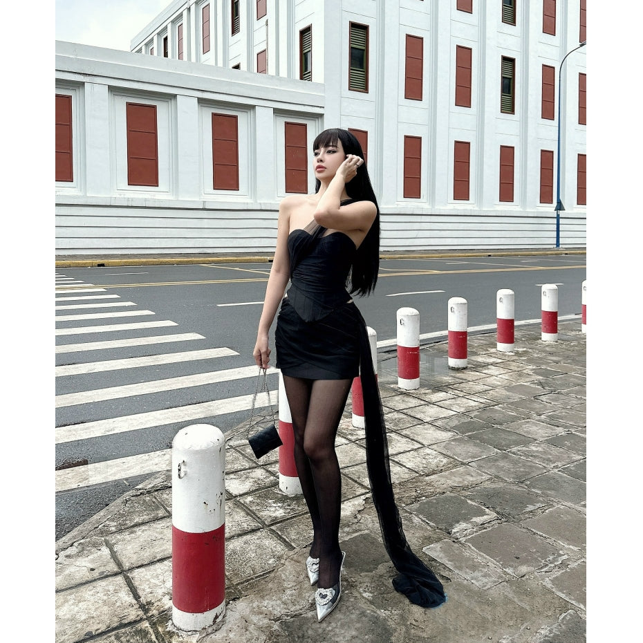 Kannie Set Bustier Corset Top + Chiffon Short Skirt with Cape LSEOUL B23081346 