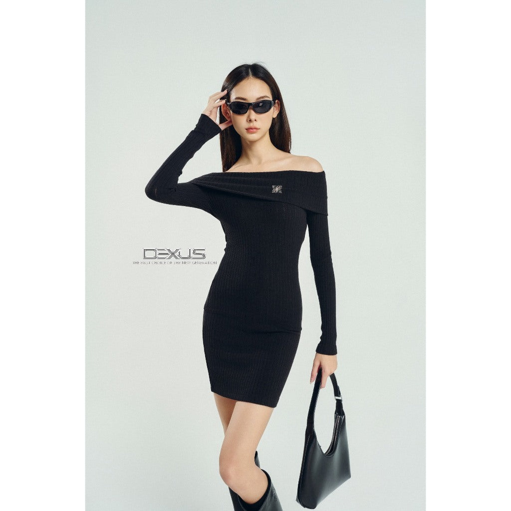 Women's Sexy Off-Shoulder Ribbed Wool Skirt/Dress_DXV140222