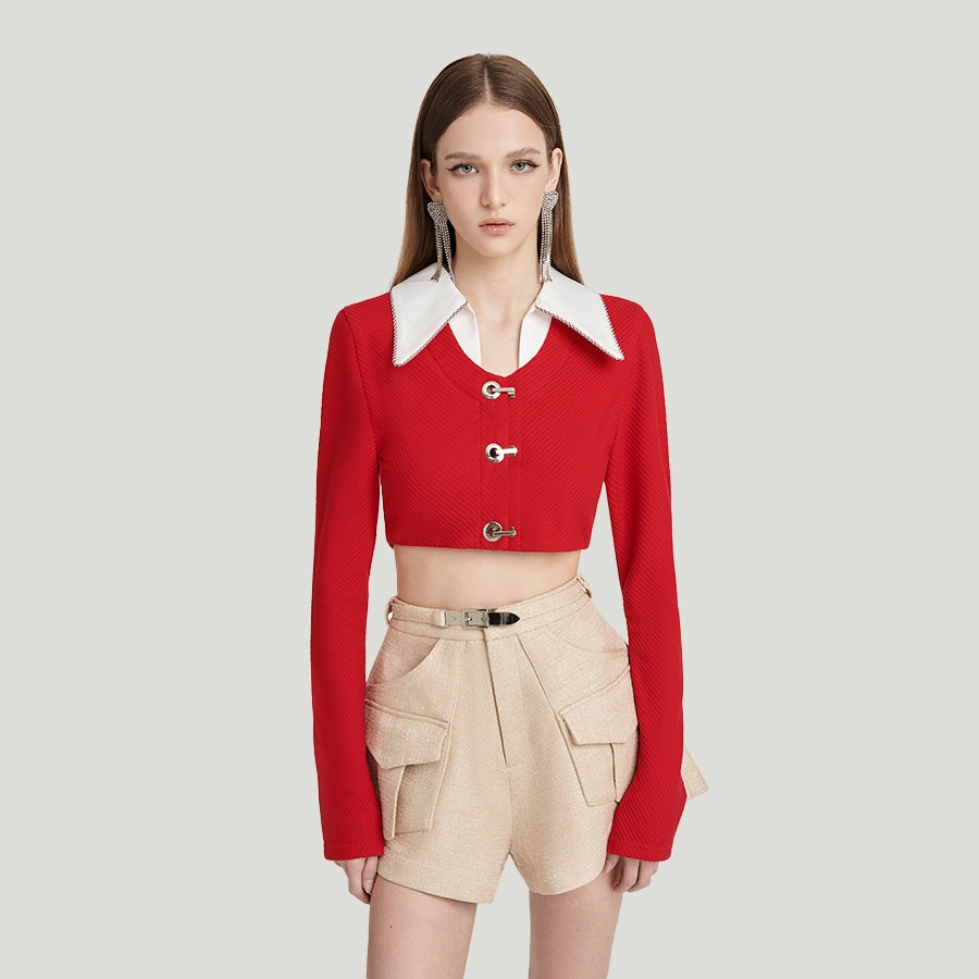 DEAR JOSÉ - Message from the Star long-sleeved crop top in cherry red knit