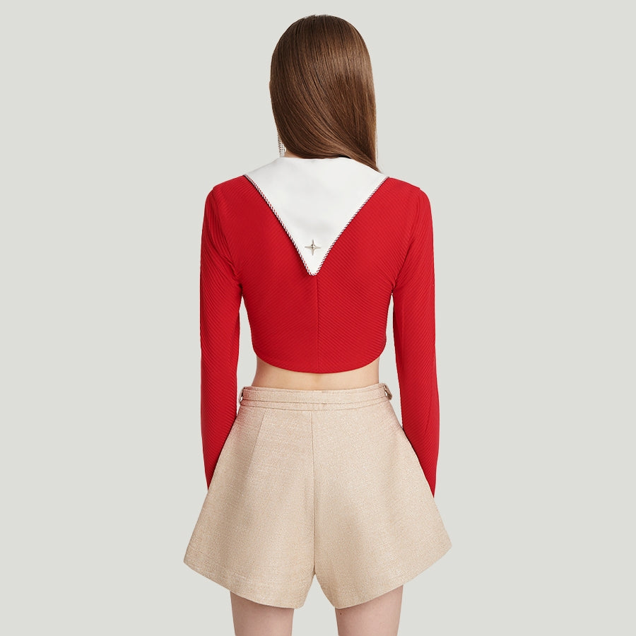 DEAR JOSÉ - Message from the Star long-sleeved crop top in cherry red knit