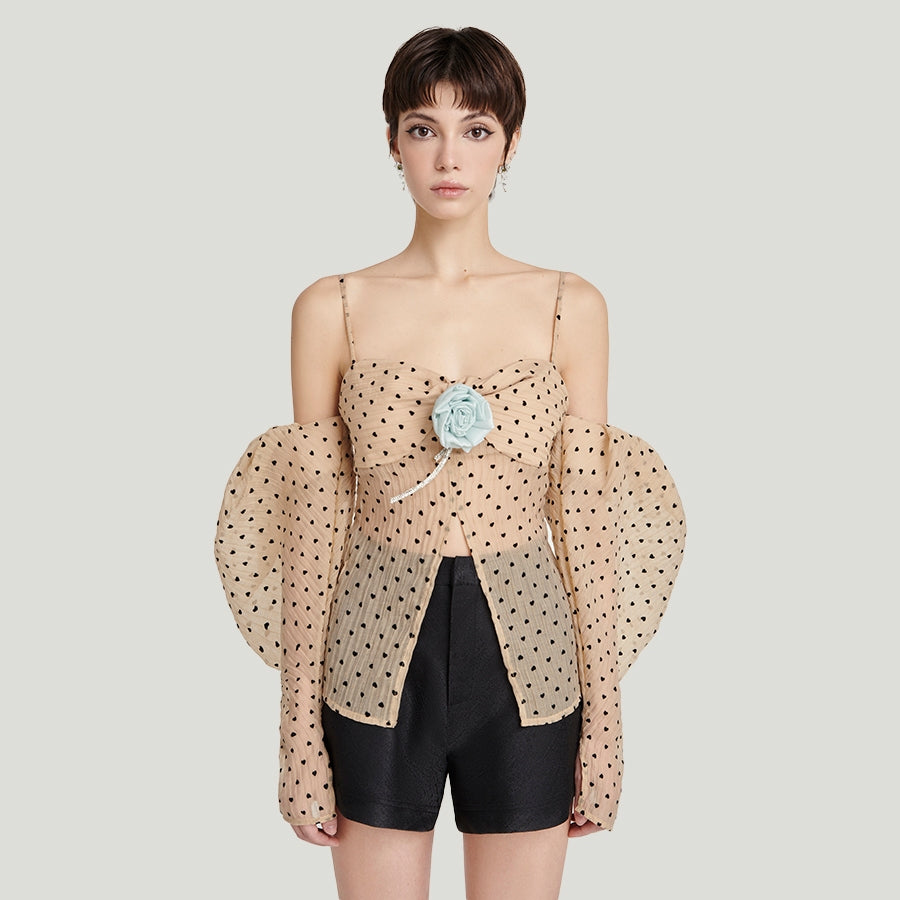 DEAR JOSÉ - BAMBI off-the-shoulder blouse in butter yellow polka dot organza