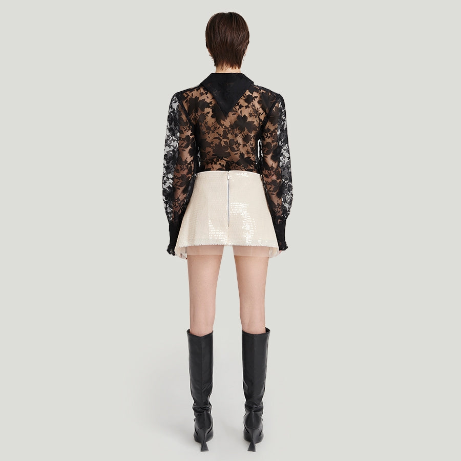 DEAR JOSÉ - DAPHNE see-through blouse in black floral organza