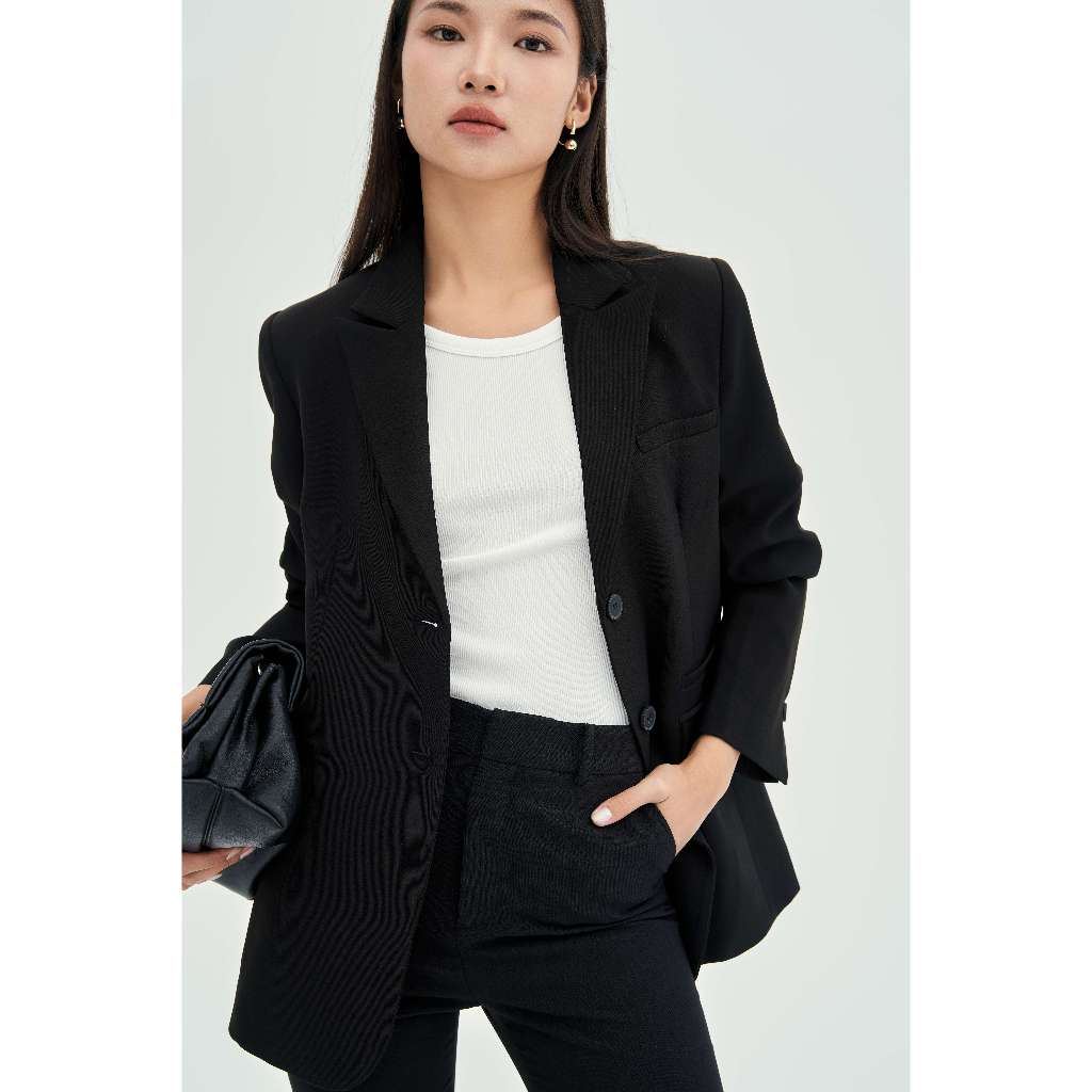 Áo Khoác Blazer MONO TALK dáng Oversize Giao 1 Hàng Khuy Cúc Trang Trí Vân Gỗ T40004TK