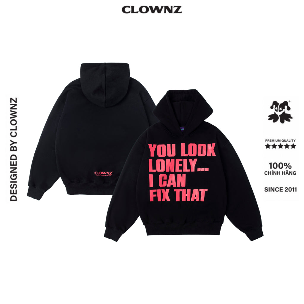 ClownZ boxy hoodie Lonely Hoodie local brand loose form unisex winter clothing for men and women