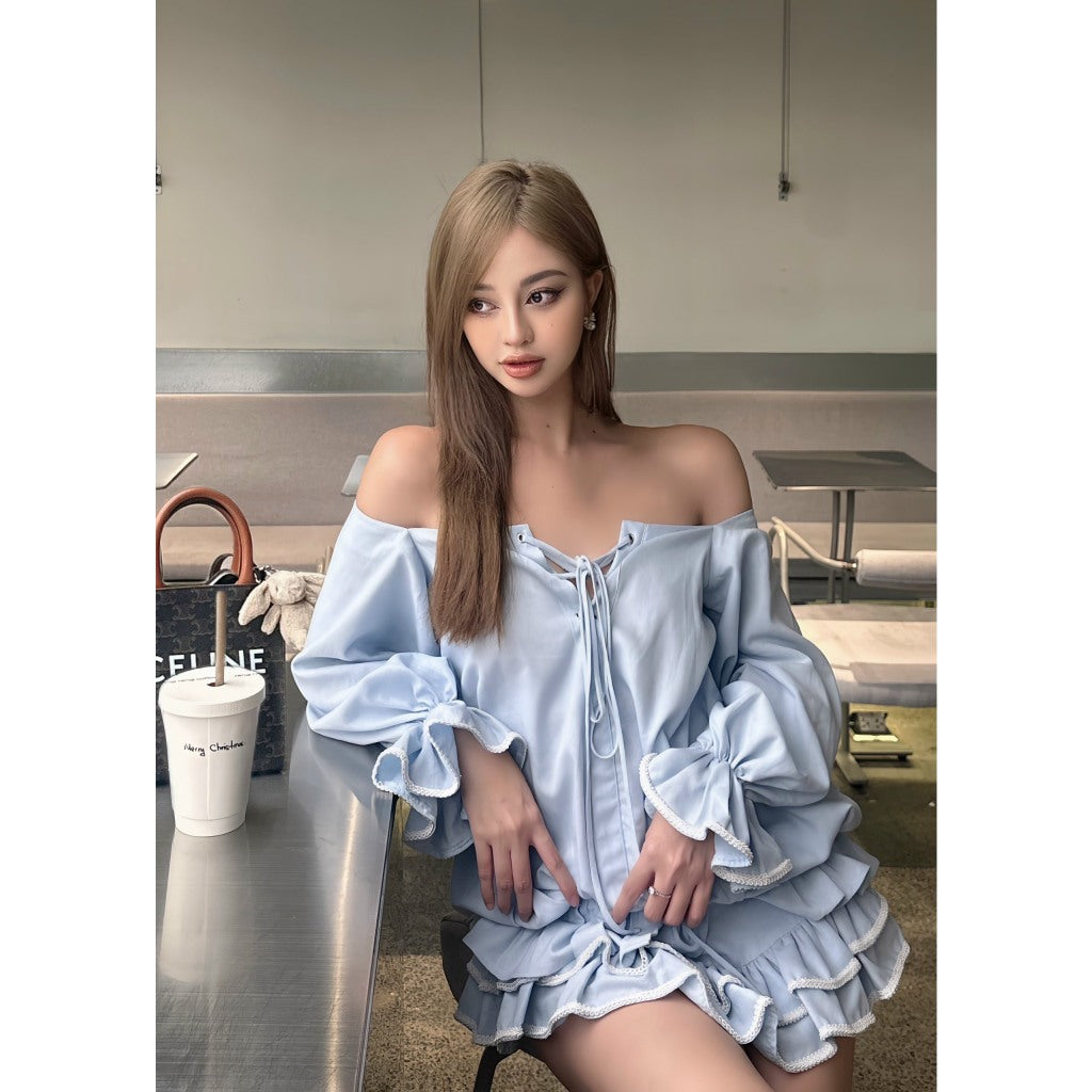 Set bí babydoll trễ vai đan dây + Chân váy xoè 2 tầng - Gabriel Set AMELIE