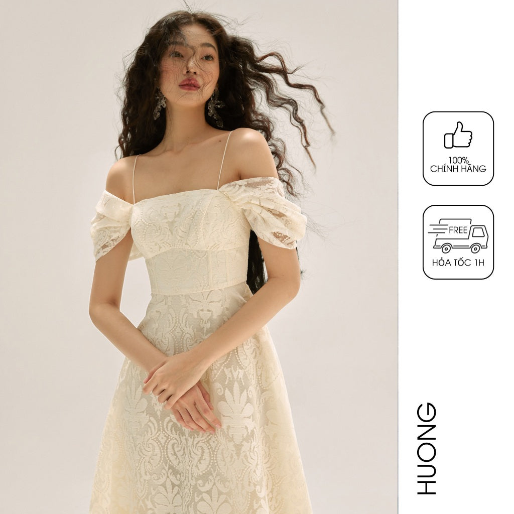 Aurora Dress HUONG BOUTIQUE HBV1269 white lace two-strap dress