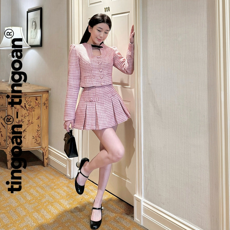 TINGOAN® - Áo tweed lửng đỏ chiết eo cut-out ngực đính nơ BABY DIAMOND TOP/DR