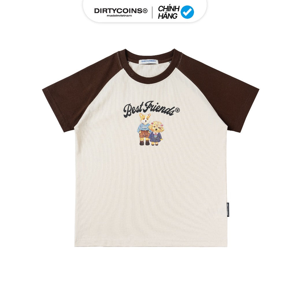 Áo Thun DirtyCoins Puppies Raglan Women T-shirt - Cream/Brown