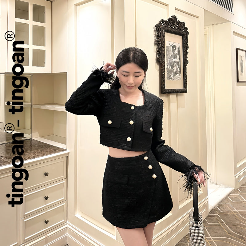 TINGOAN® - CANDY FLOSS SKIRT/BL black tweed skirt (with inner pants)