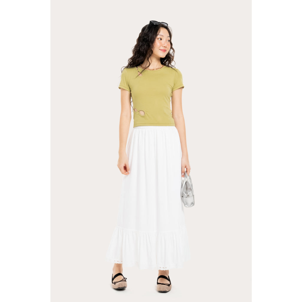 LIBÉ WORKSHOP - Olive yellow short-sleeved cut-out t-shirt