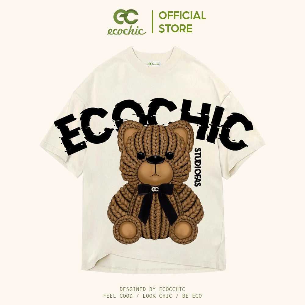 ECOCHIC KNITTED BEAR T-Shirt Tee Local Brand Genuine Unisex Loose Form Oversize Premium Cotton 100% F543 