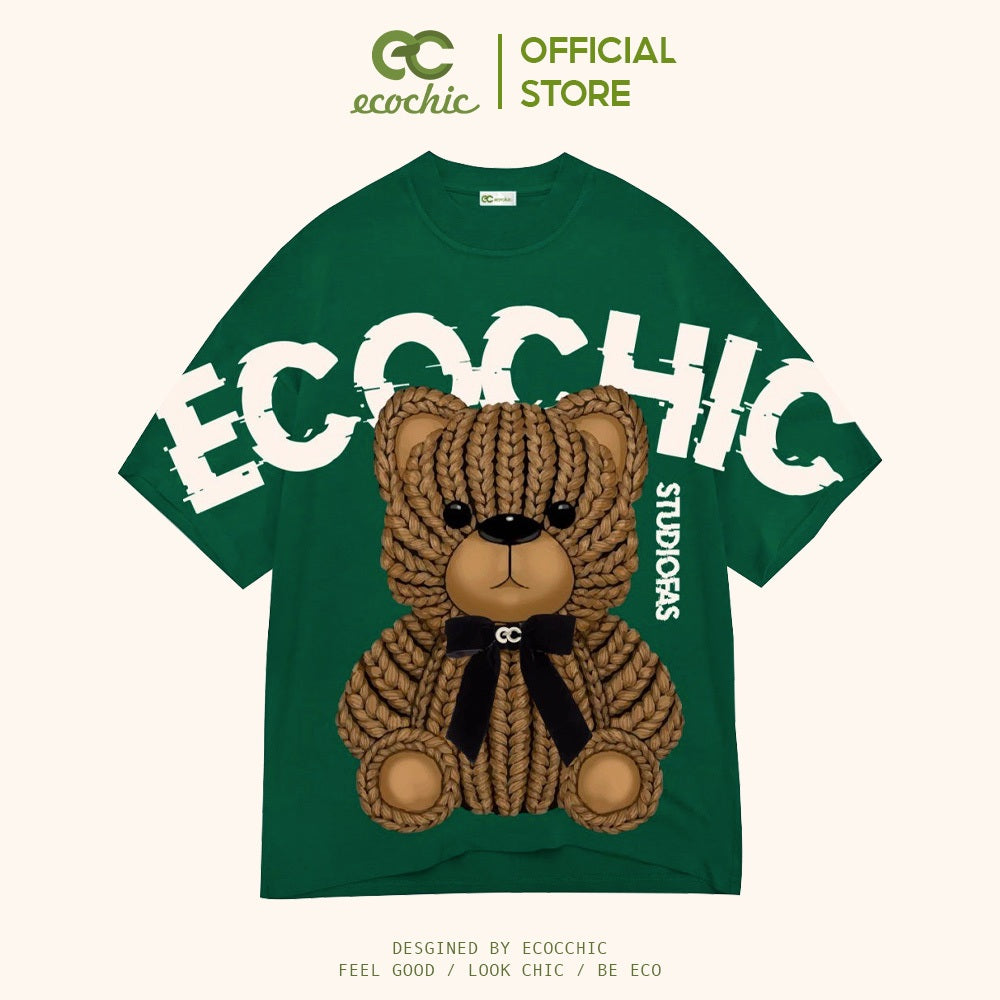 ECOCHIC KNITTED BEAR T-Shirt Tee Local Brand Genuine Unisex Loose Form Oversize Premium Cotton 100% F543 