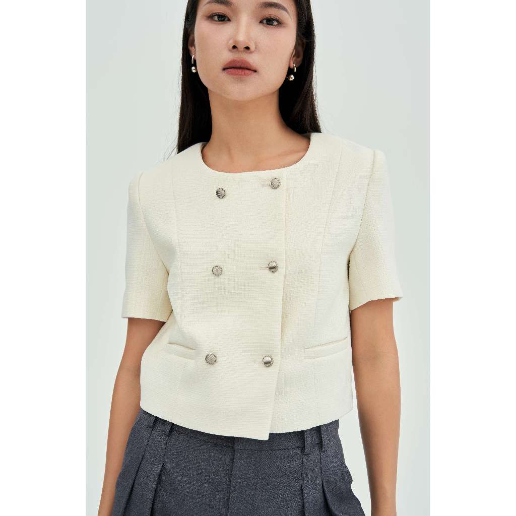 MONO TALK short-sleeved Tweed jacket with round neck and silk lining T50001TK