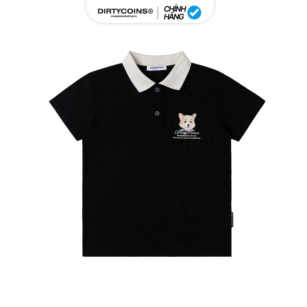 DirtyCoins Puppies Woman Polo T-Shirt - Black/Cream