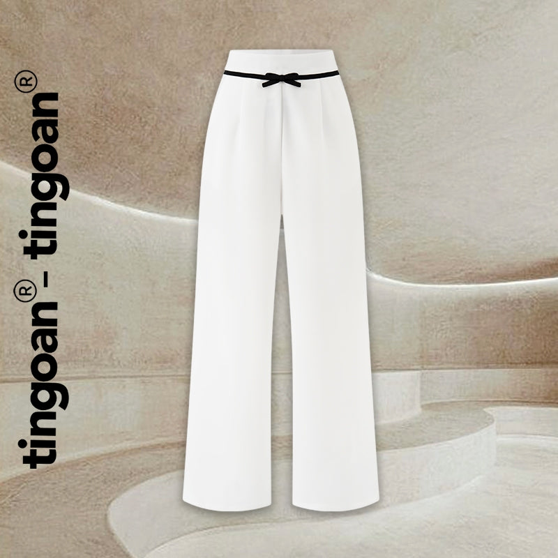 TINGOAN® - White high-waisted long culottes with white ribbon and zip back MAIA CULOTTES/WH