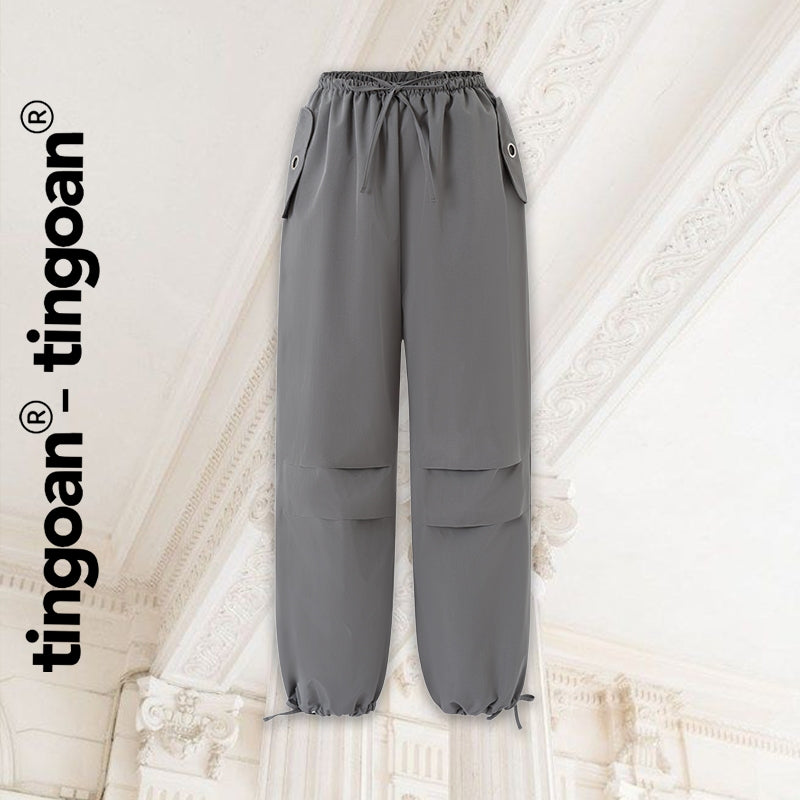 TINGOAN® - HIGHWAY PANTS/GR gray 2-layer elastic drawstring pants