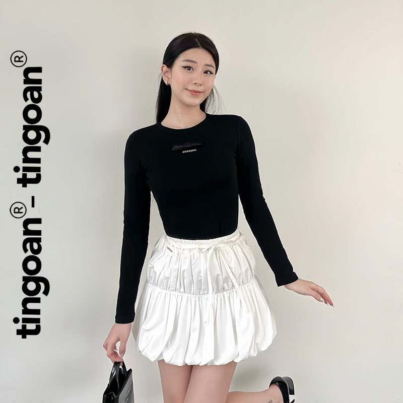 TINGOAN® - Chân váy ngắn cạp chun phối dây nơ eo trắng JENNIE SKIRT/WH