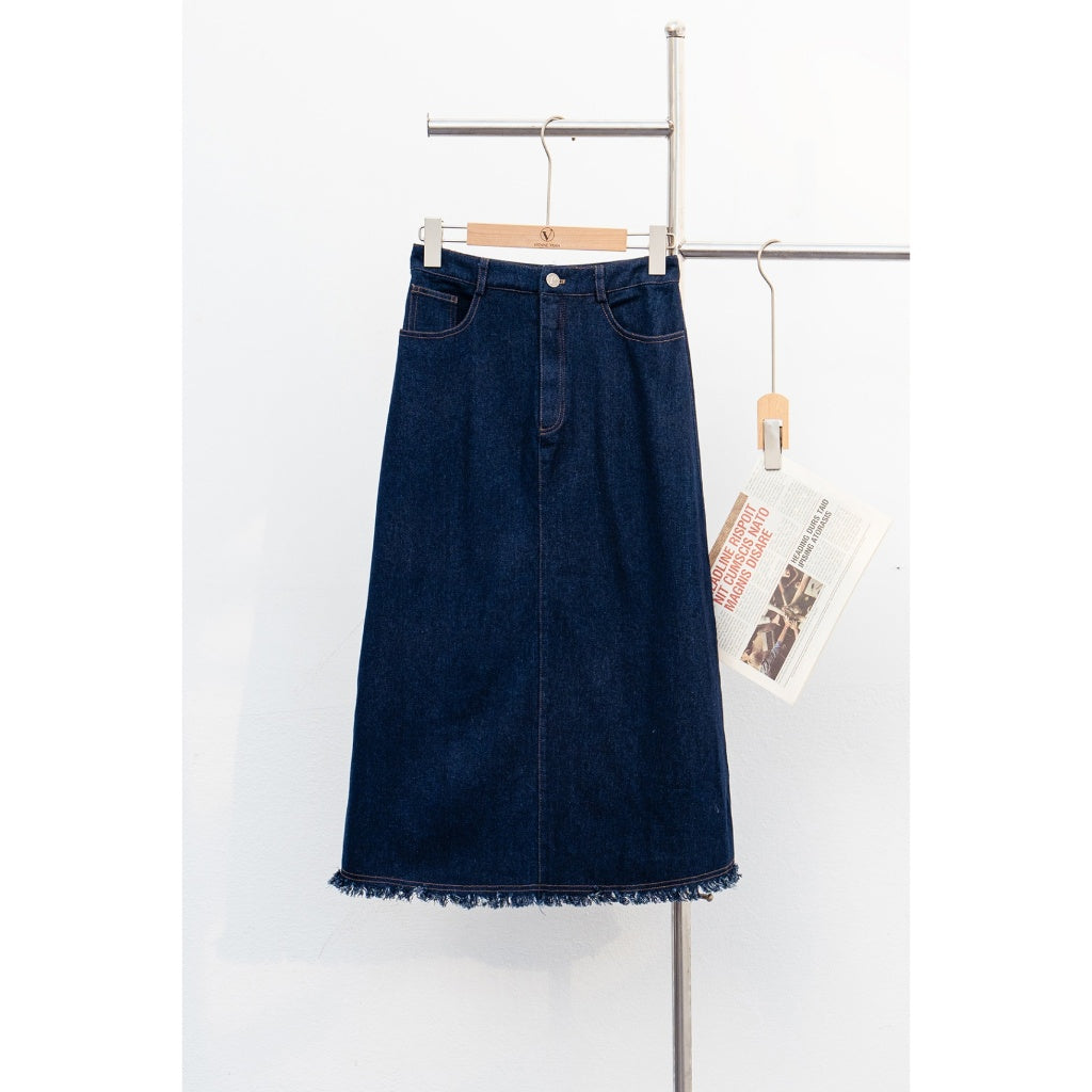 VIEN TRAN long fringed jean skirt V62M23Q009