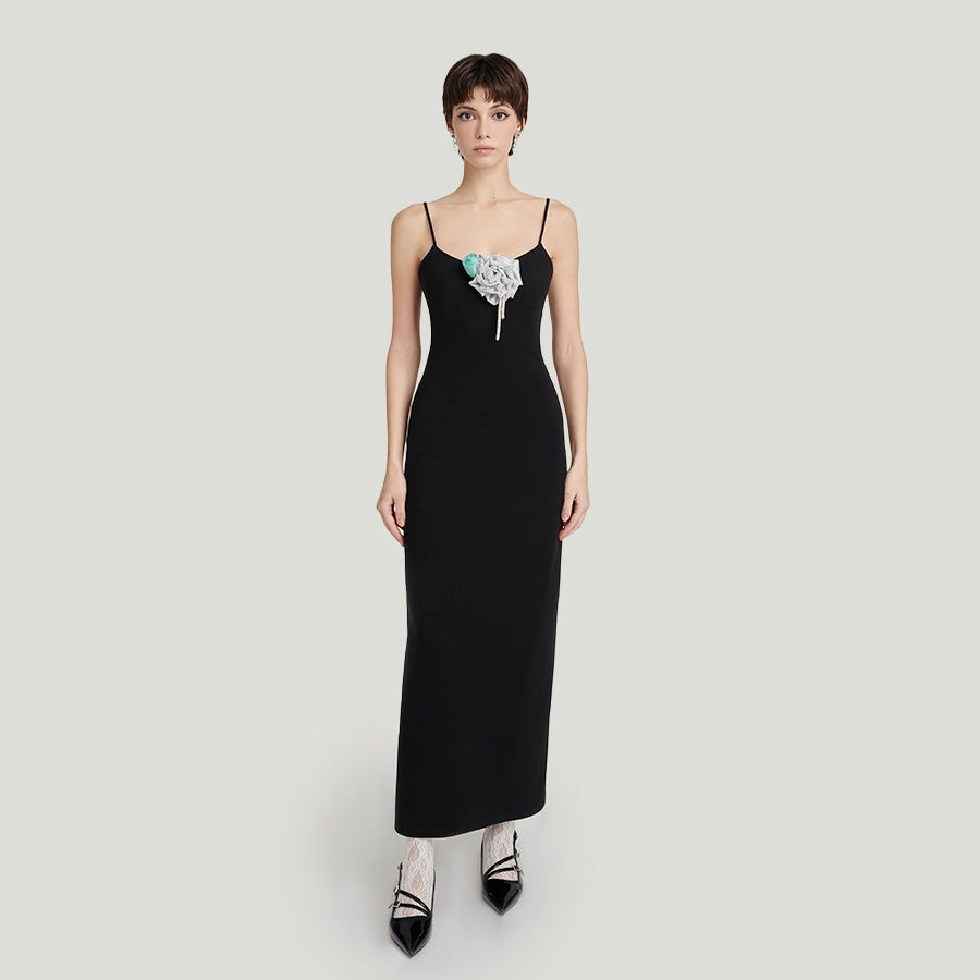 DEAR JOSÉ - HELL IN BLOOM midi dress in black jersey