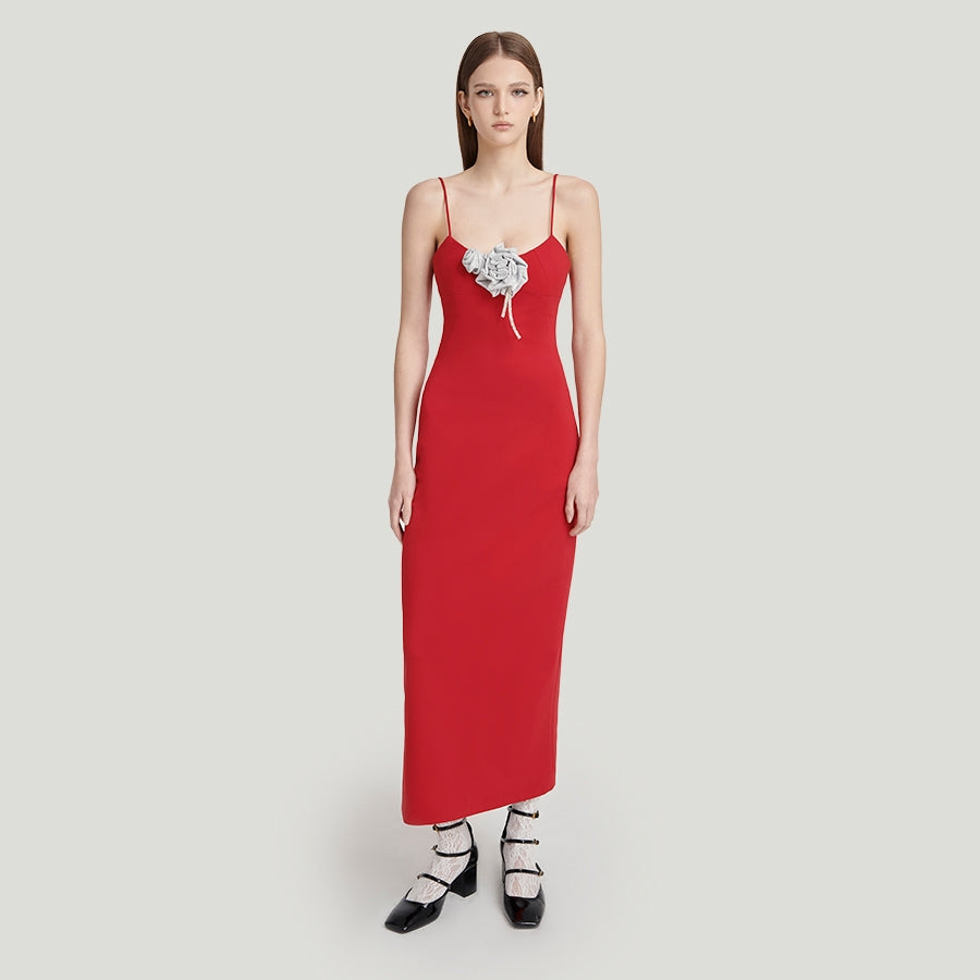 DEAR JOSÉ - HELL IN BLOOM midi dress in cherry red jersey