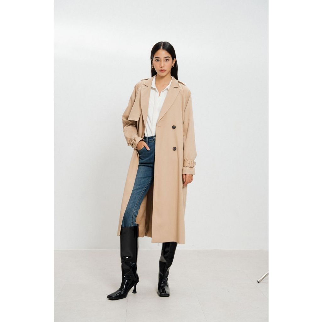 Trenchcoat dáng dài MONO TALK thiết kế giao 2 hàng khuy kèm đai cài T70010TK