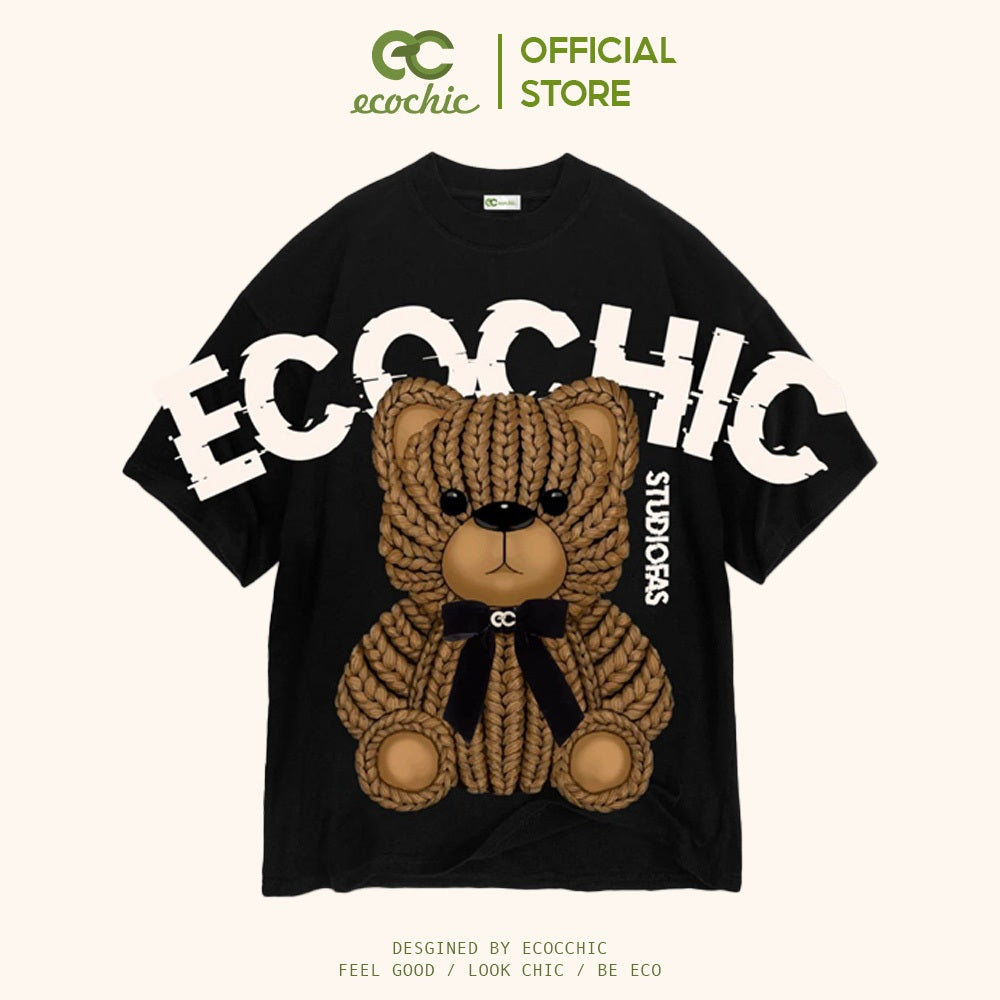 ECOCHIC KNITTED BEAR T-Shirt Tee Local Brand Genuine Unisex Loose Form Oversize Premium Cotton 100% F543 