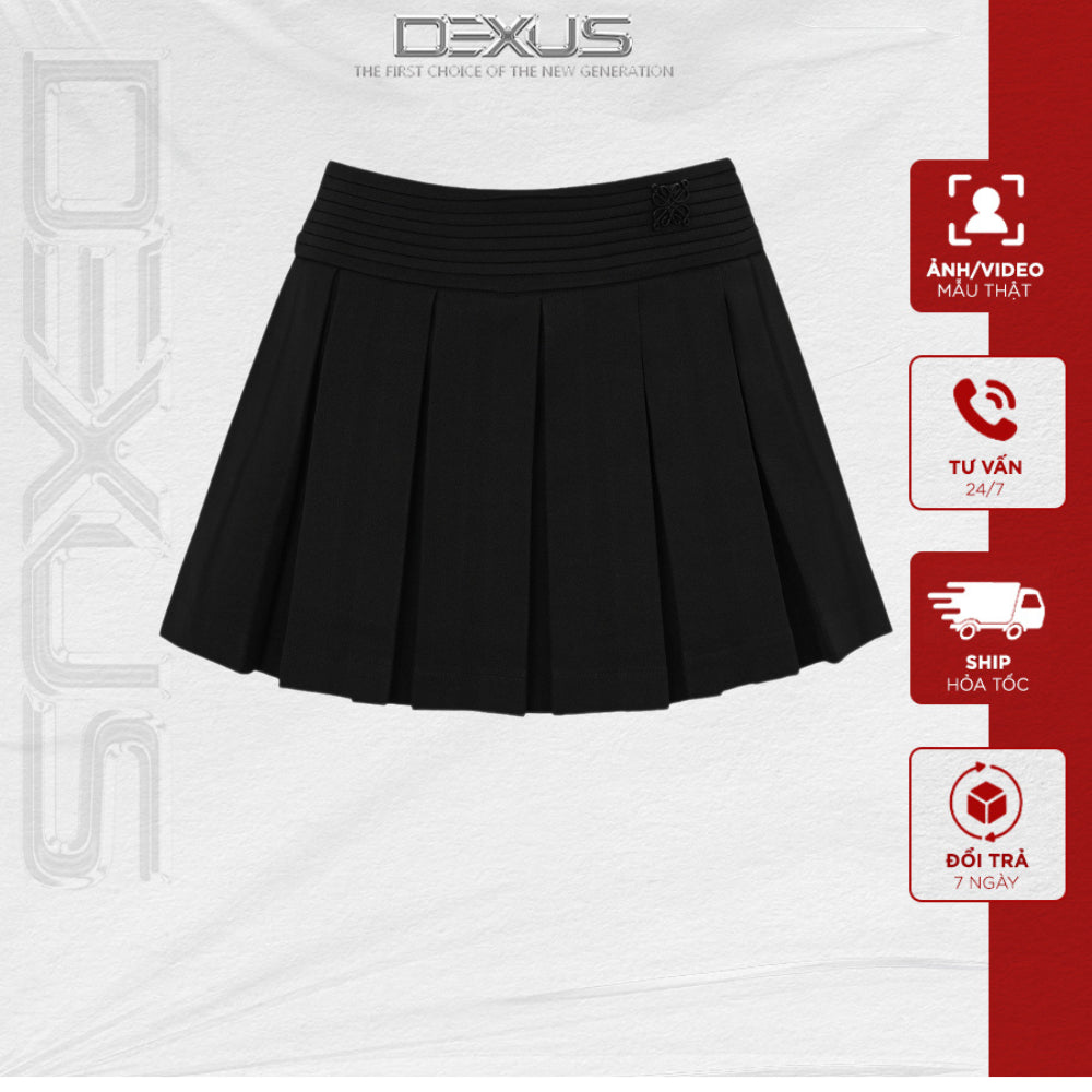 Women's Short Pleated Skirt 2 Colors Black &amp; Gray Mix_DXCV70222