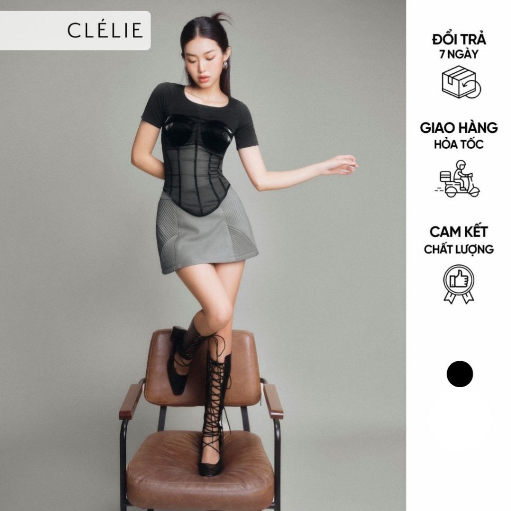 See-through Corset shirt mixed with metallic leather | LUCID TOP - CLÉLIE 