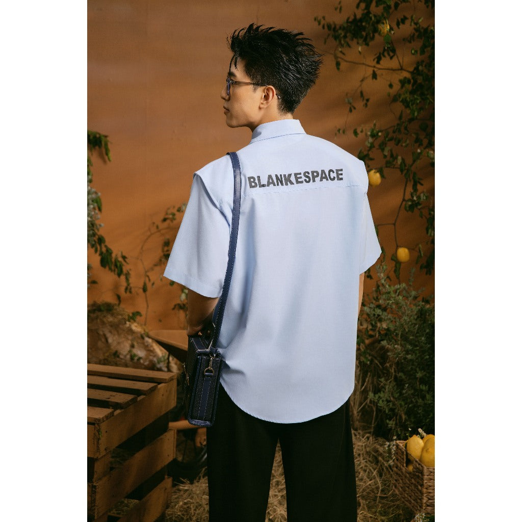 BLANKESPACE Áo Sơ Mi Tay Độn Blue Signa Shirt Vải Cotton Sợi Chéo Kèm Caravat Tháo Rời Thời Trang Nam Nữ Unisex