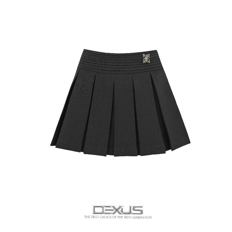 Women's Short Pleated Skirt 2 Colors Black &amp; Gray Mix_DXCV70222