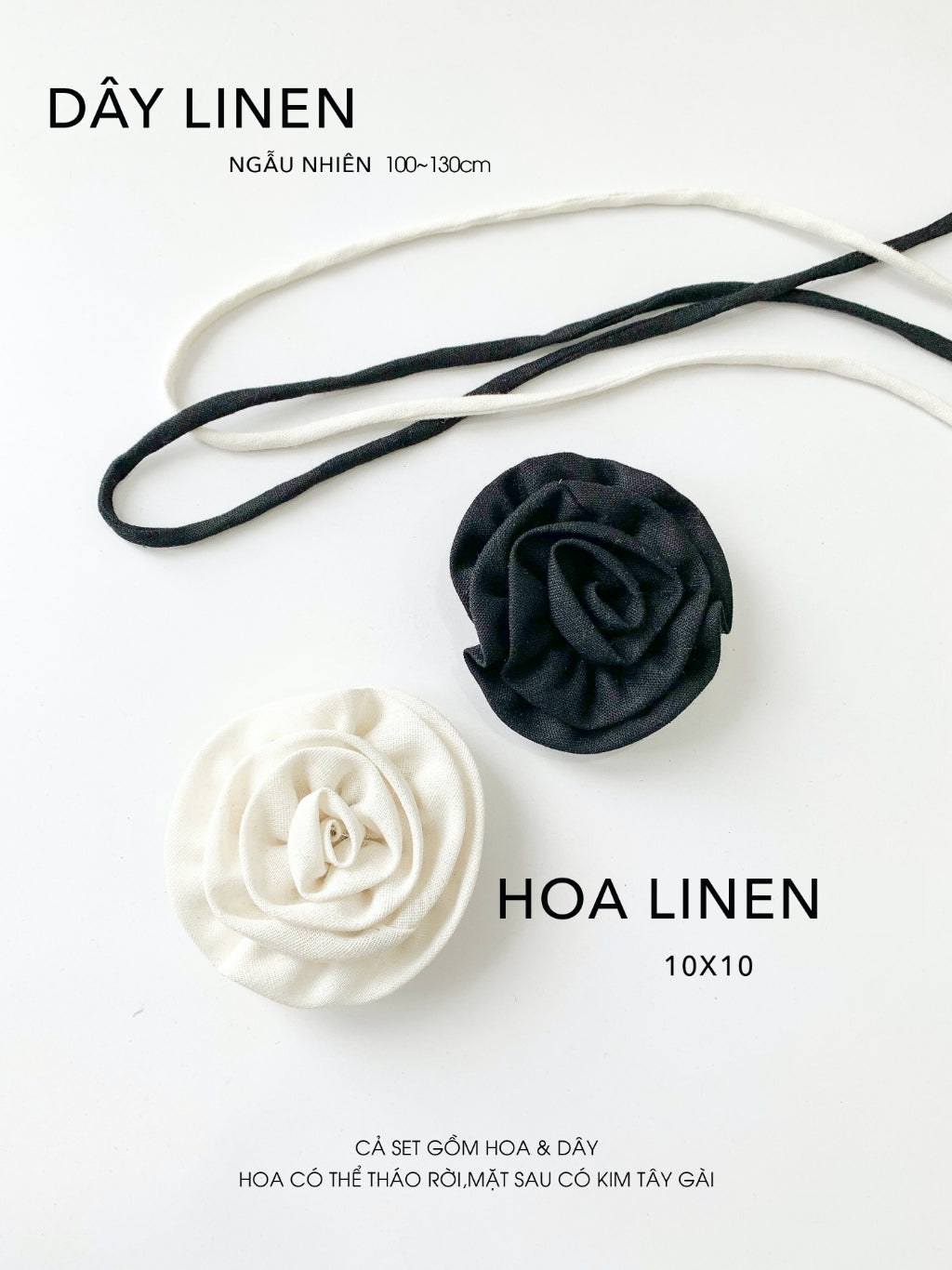 Phụ Kiện Hoa Linen Kèm Dây Handmade Cài Áo Làm Nơ Cổ | 4134 | Lana Official