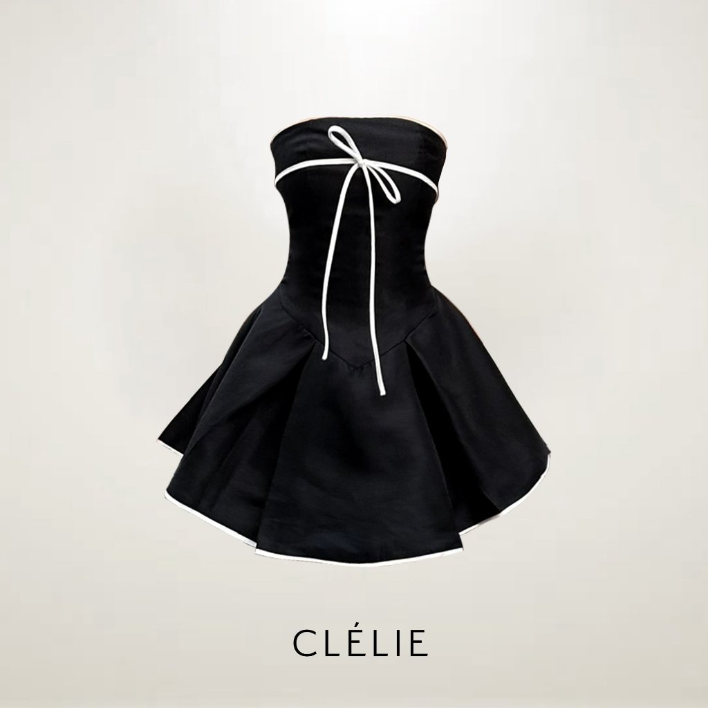 Metallic tafta pleated bow tie dress | FUSSY DRESS - CLÉLIE 