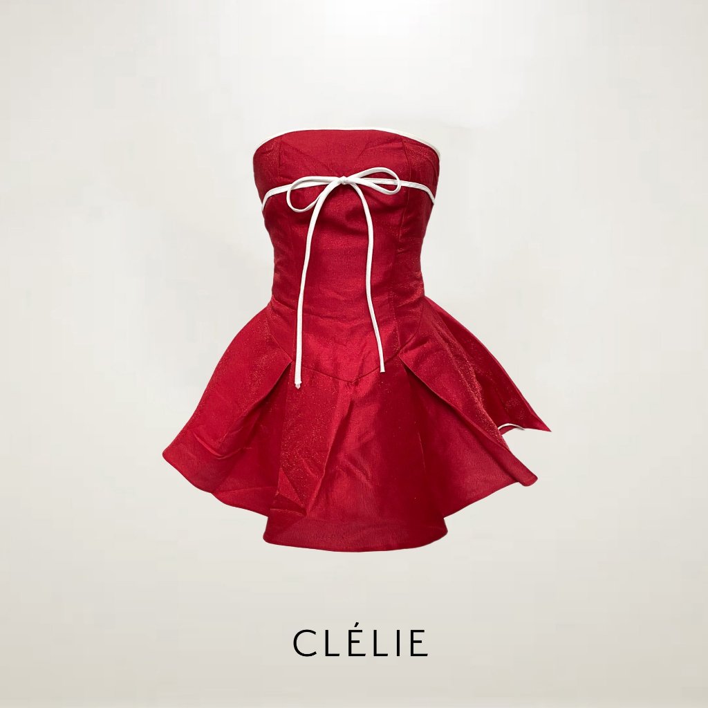 Metallic tafta pleated bow tie dress | FUSSY DRESS - CLÉLIE 