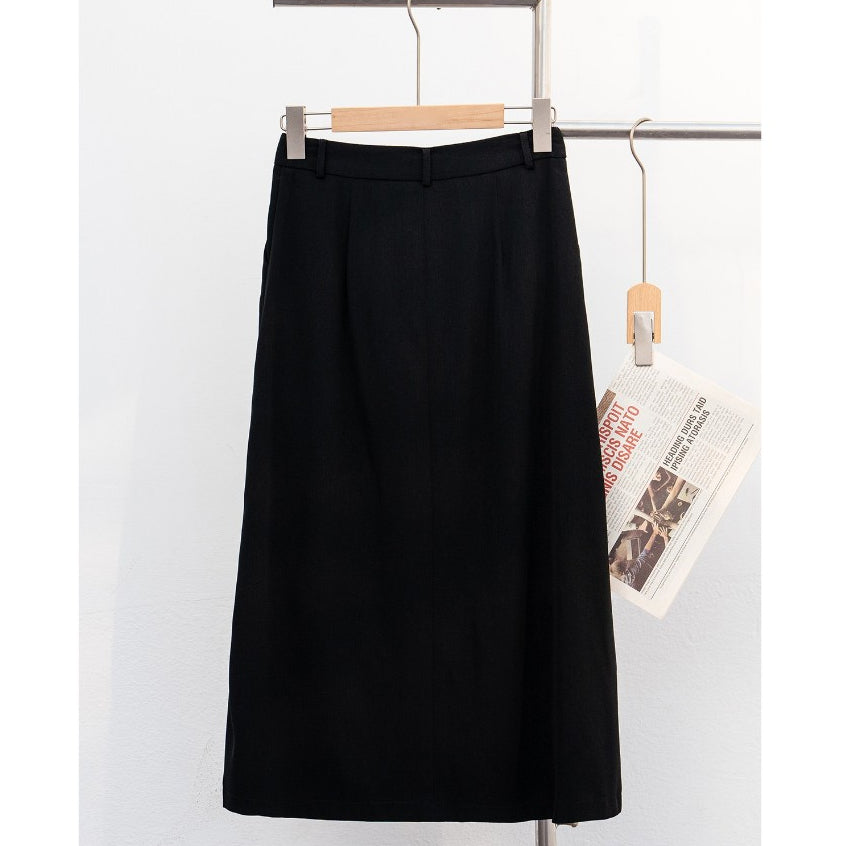 Long black A-line skirt with diagonal front pockets VIEN TRAN V62M23Q011