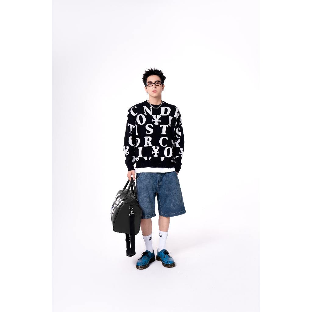 DirtyCoins Letters Monogram Knit Sweater - Black