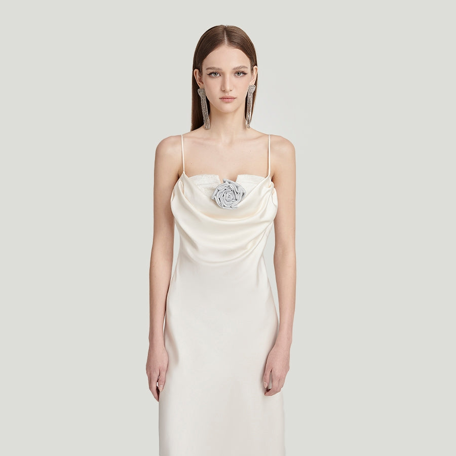 DEAR JOSÉ - SEALED WITH A ROSE midi A-line dress in cream silk fabric