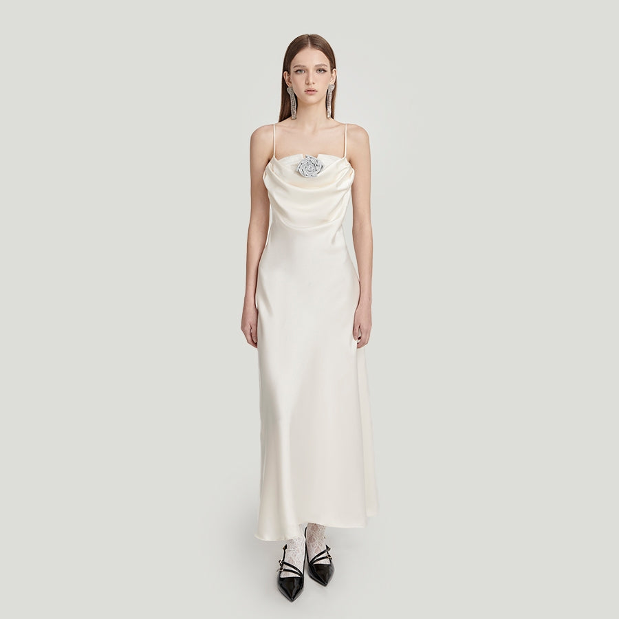 DEAR JOSÉ - SEALED WITH A ROSE midi A-line dress in cream silk fabric