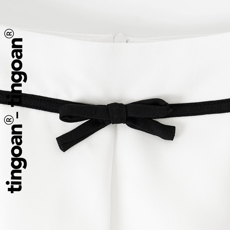 TINGOAN® - White high-waisted long culottes with white ribbon and zip back MAIA CULOTTES/WH