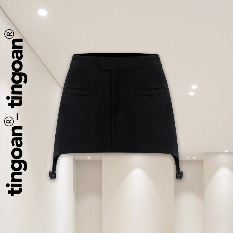 TINGOAN® -  Chân váy ngắn cạp thấp đính nơ gấu 2 bên SAHRA SKIRT/BL